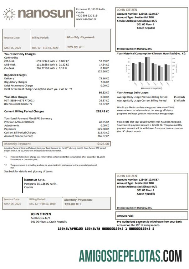 Projeto de lei de serviços públicos Nanosun S.r.o da República Tcheca exemplo